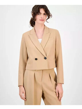 Anne Klein Double-breasted Light Coffee Cropped Blazer NWT size 0